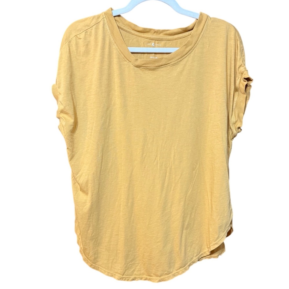 Lou & Grey Mustard Yellow Supima Cotton Short Sleeve Curved Hem Tee S Relaxed